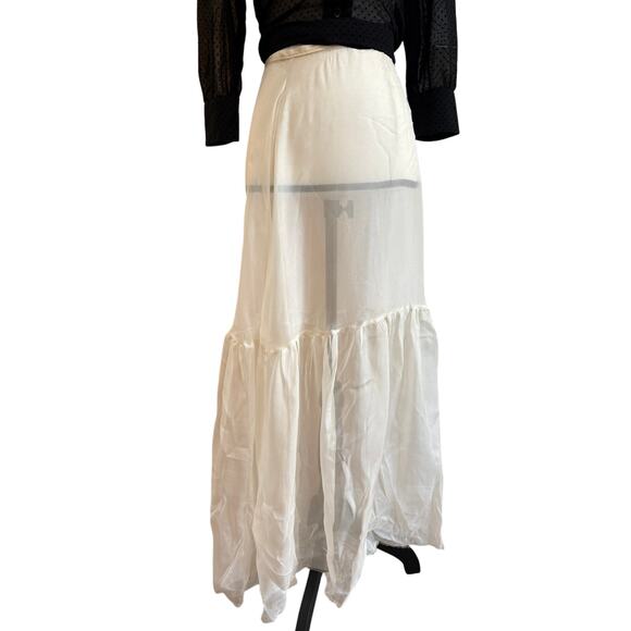 Vintage Sheer Silk Maxi Skirt Layer Ivory Ruffle Hem Boho Slip Skirt - Picture 2 of 8